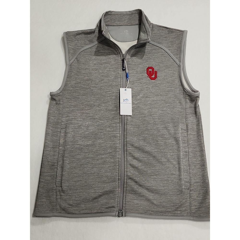 Southern Tide NWT Vest Mens S Oklahoma Sooners OU Sleeveless Full Zip Pockets